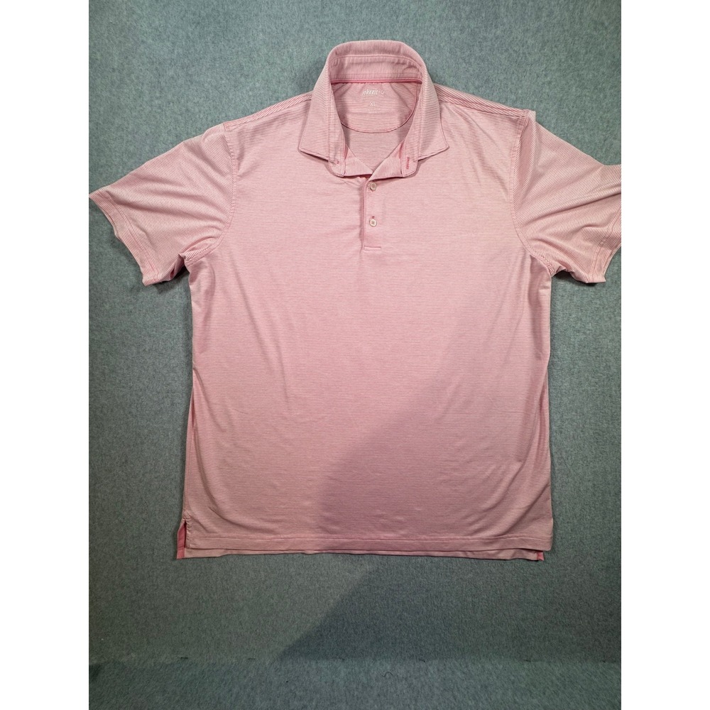 Johnnie-O Mens XL Pink White Striped Performance Golf Polo Galway Holdings Logo